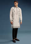 White Kurta Jacket Set For Men With Embellished Work