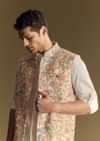 White Linen Jacket And Shirt Accentuated With Kantha Embroidery