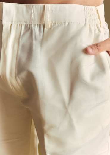 White Linen Jacket Kurta Set Accentuated With Kantha Embroidery