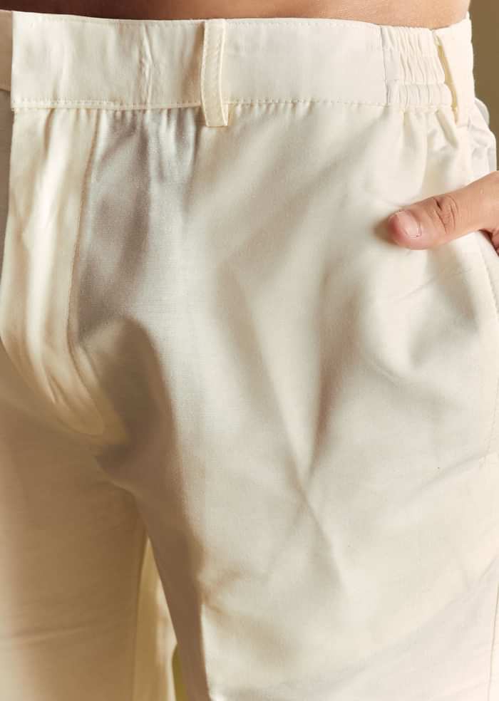 White Linen Jacket And Shirt Accentuated With Kantha Embroidery