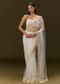 White Net Heavy Embroidered Saree With Embellished Border