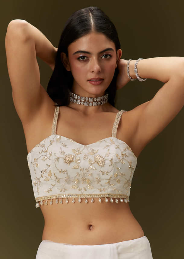 White Net Heavy Embroidered Saree With Embellished Border