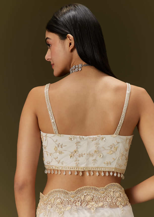 White Net Heavy Embroidered Saree With Embellished Border