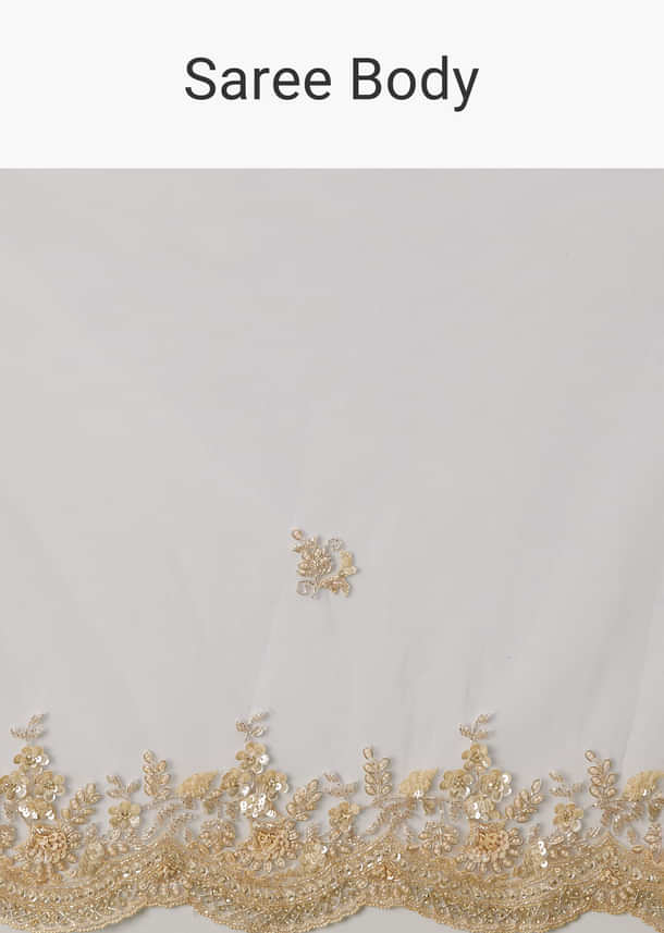 White Net Heavy Embroidered Saree With Embellished Border