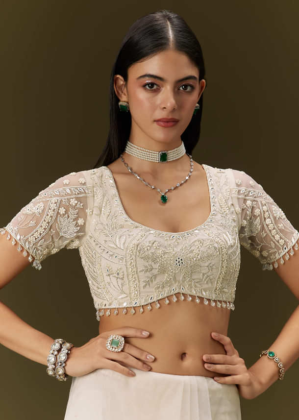 White Net Saree With All Over Heavy Embroidery