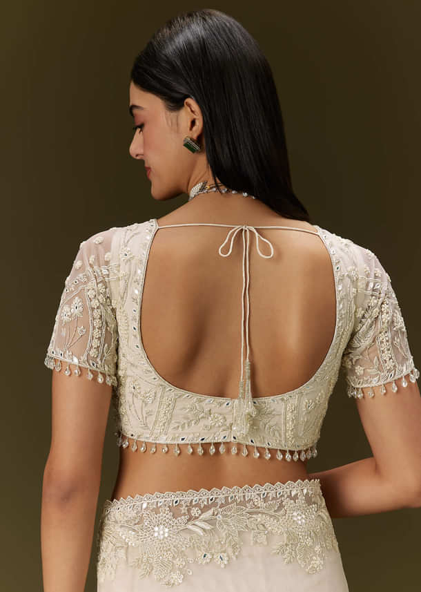 White Net Saree With All Over Heavy Embroidery