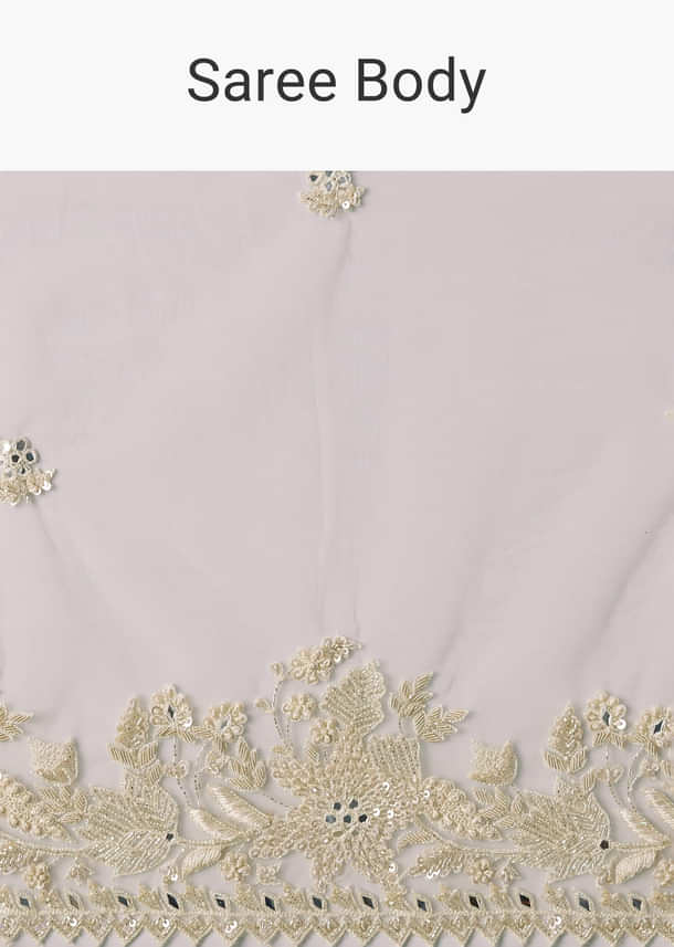 White Net Saree With All Over Heavy Embroidery