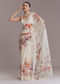 White Organza Printed Saree With Bead Embroidery