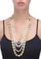 White Pearls Multi Strand Necklace With Mint Mina Work, Crystals And Carved Flower Beads Online - Kalki Fashion