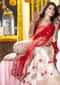 White Lehenga In Raw Silk With Floral Embroidery And Red Blouse And Dupatta Online - Kalki Fashion