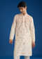 White Rawsilk Kurta Set With Floral Resham Embroidery