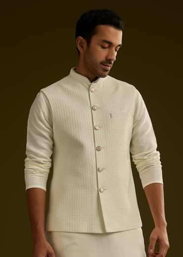 White Rayon Kurta Jacket Set