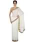 White saree in georgette with leaf motif embroidery in cut dana work only on Kalki