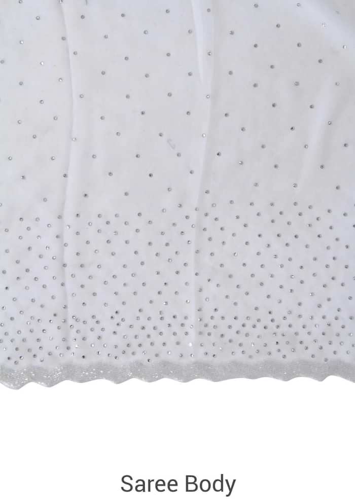 White saree with kundan and kardana adorn border only on Kalki