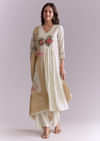 White Silk Anarkali Suit With Rose Motif And Thread Work