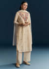 White Silk Kurta Set With Thread Work