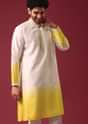 Yellow White Ombre Kurta Set In Silk With Mirror Work