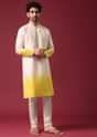 Yellow White Ombre Kurta Set In Silk With Mirror Work