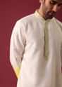 Yellow White Ombre Kurta Set In Silk With Mirror Work