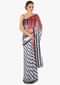 White and black stripe print with black kundan along the border only on  Kalki