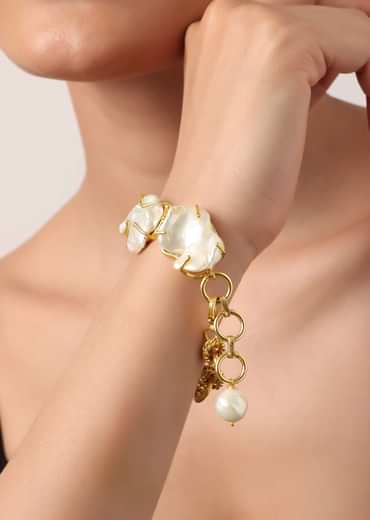 White And Gold Finish Bracelet With Mother Of Pearls