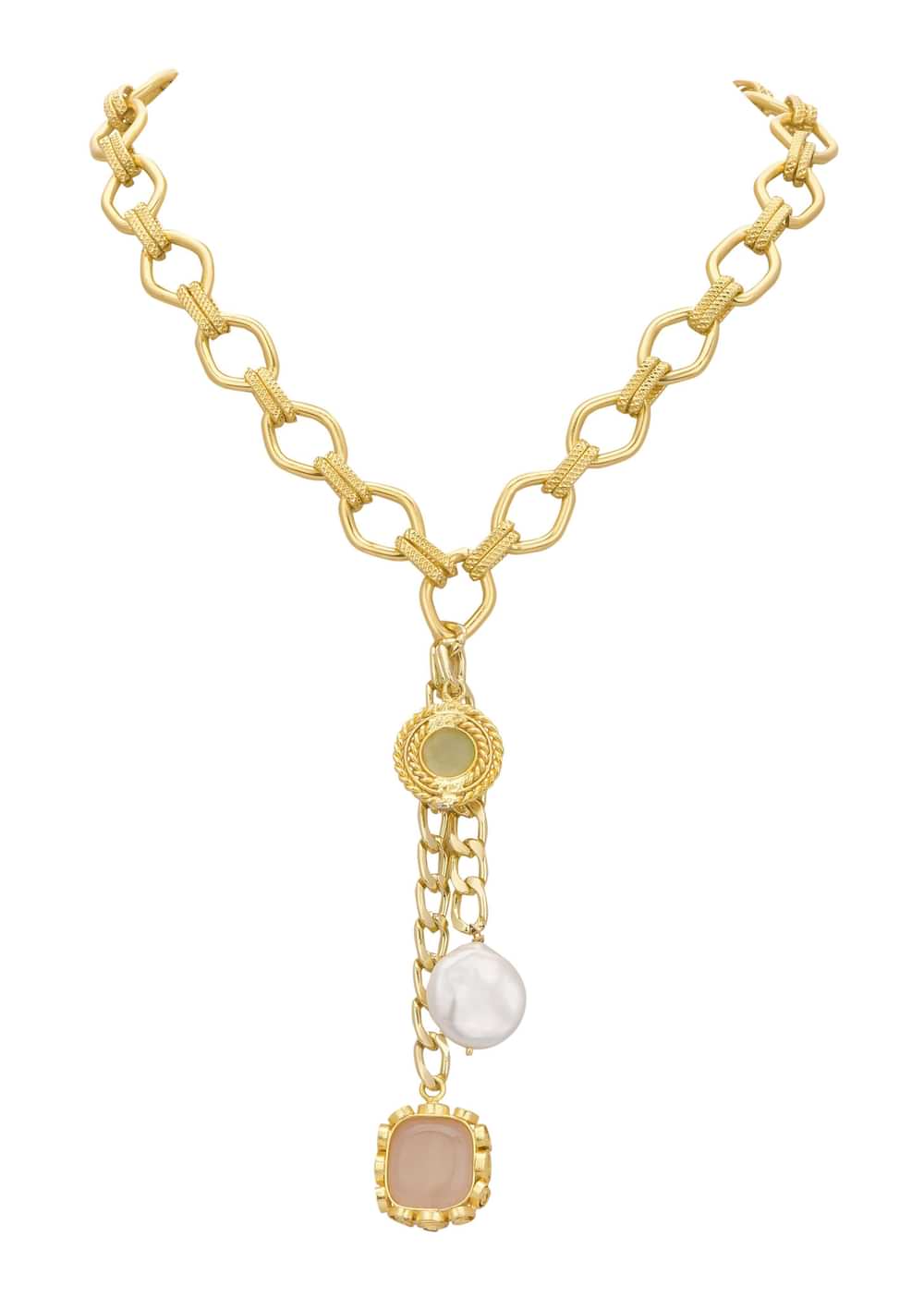 White And Gold Finish Pendant Short Necklace With Pearls
