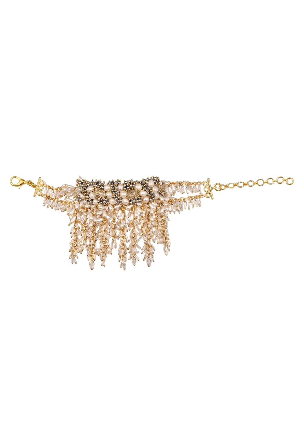 White And Gold Handcrafted Choker Necklace Set In Mix Metal
