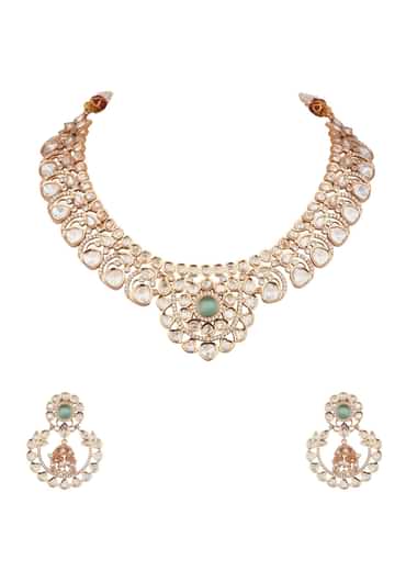 White And Gold Kundan Necklace With Earrings