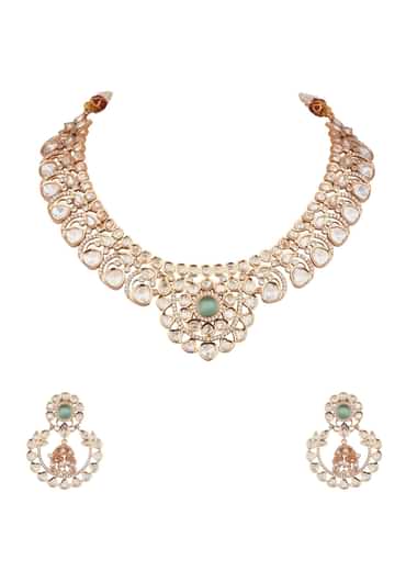 White And Gold Kundan Necklace With Earrings