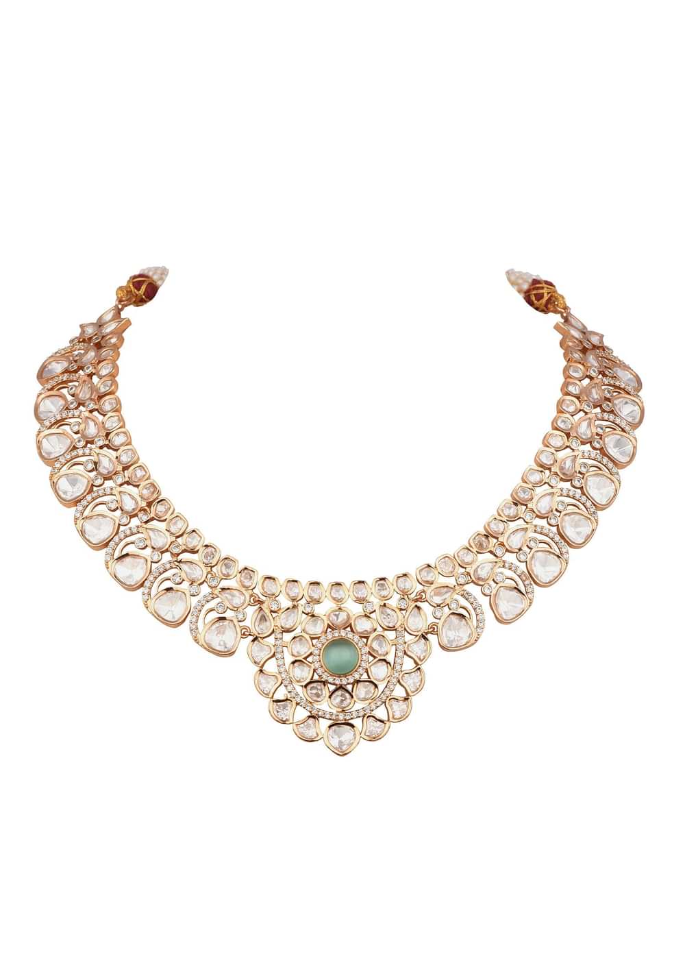White And Gold Kundan Necklace With Earrings