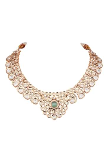 White And Gold Kundan Necklace With Earrings