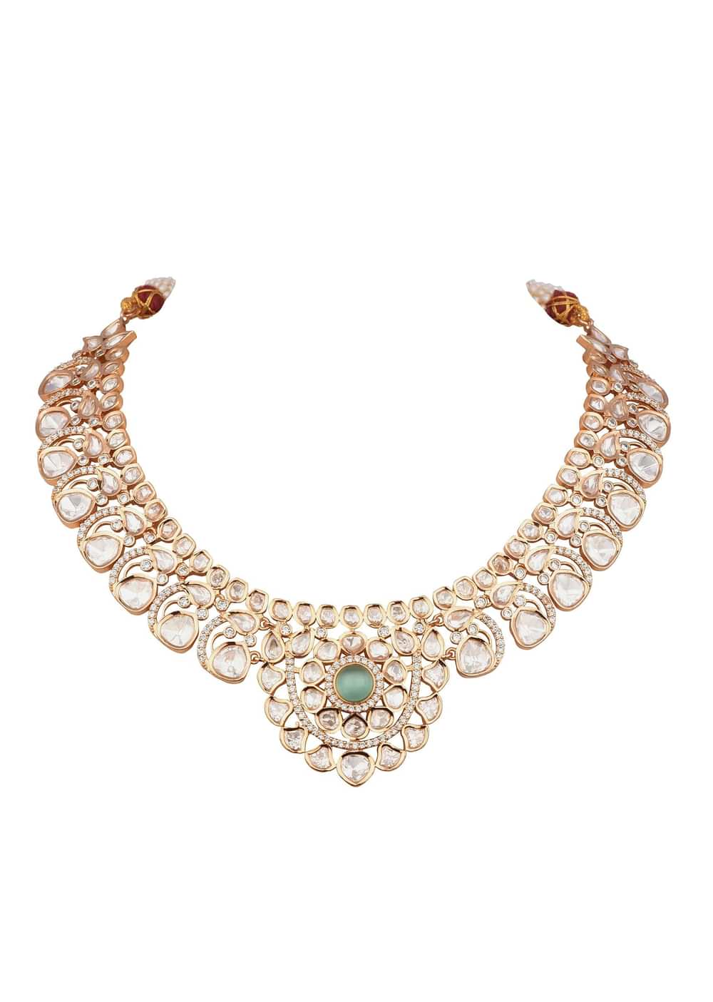 White And Gold Kundan Necklace With Earrings