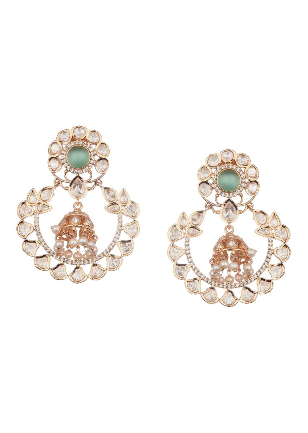 White And Gold Kundan Necklace With Earrings