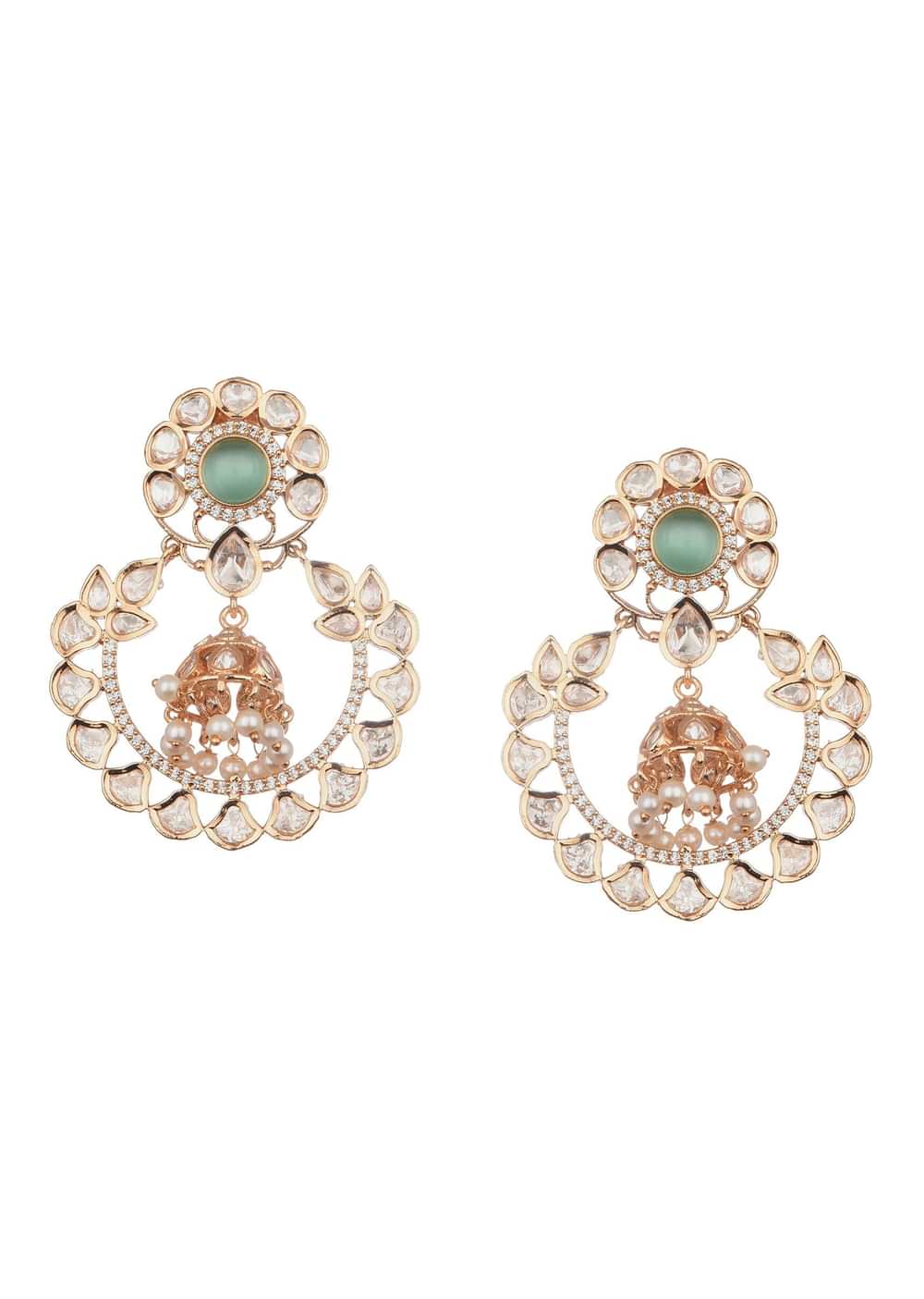 White And Gold Kundan Necklace With Earrings