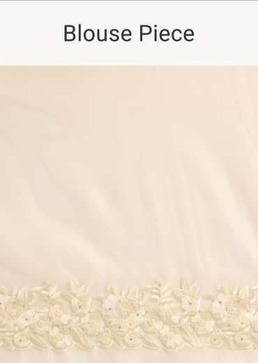 White Satin Saree With Floral Motif Thread Work And Unstitched Blouse Piece White Satin Saree With Floral Motif Thread Work And Unstitched Blouse Piece