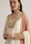 White and Peach Ombre Embroidered Suit