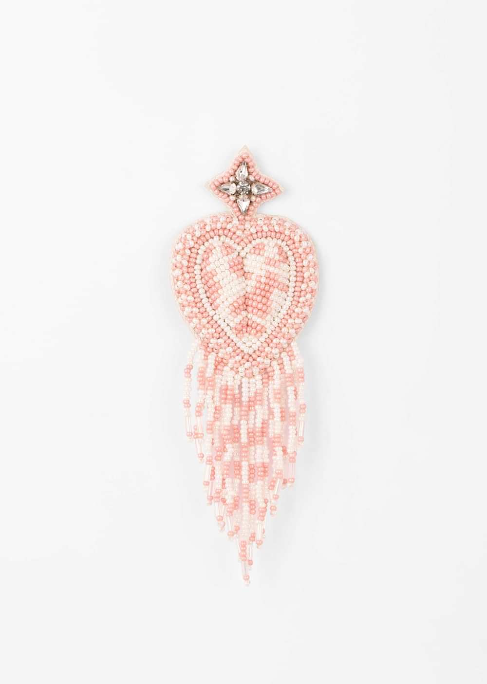 White And Pink Beads Embellished Leather Earrings With Fringes And Stone Work