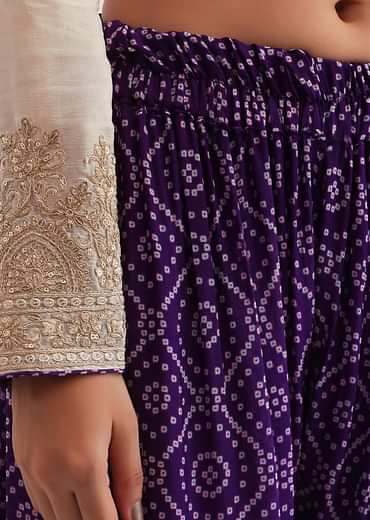 White And Purple Palazzo Set With Pink Dupatta