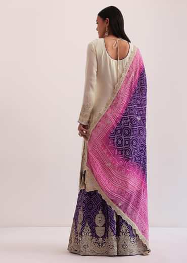 White And Purple Palazzo Set With Pink Dupatta