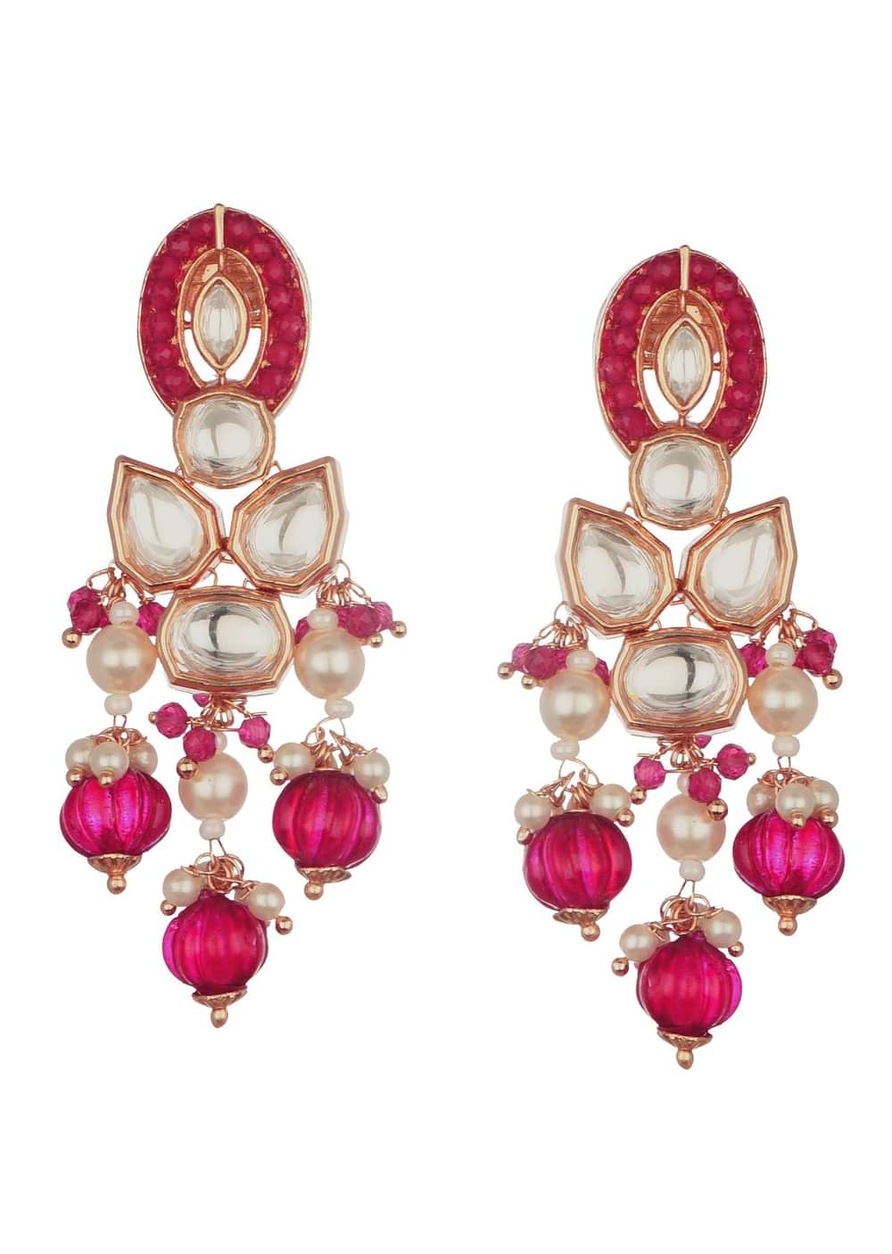 White And Red Short Kundan Necklace Set In Mix Metal
