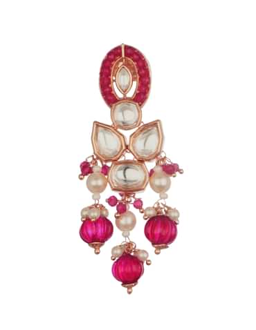 White And Red Short Kundan Necklace Set In Mix Metal