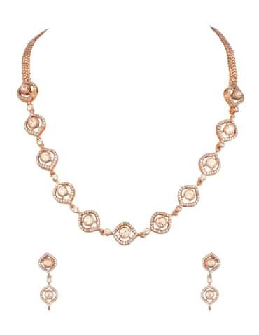 White And Rose Gold Kundan Diamond Necklace Set