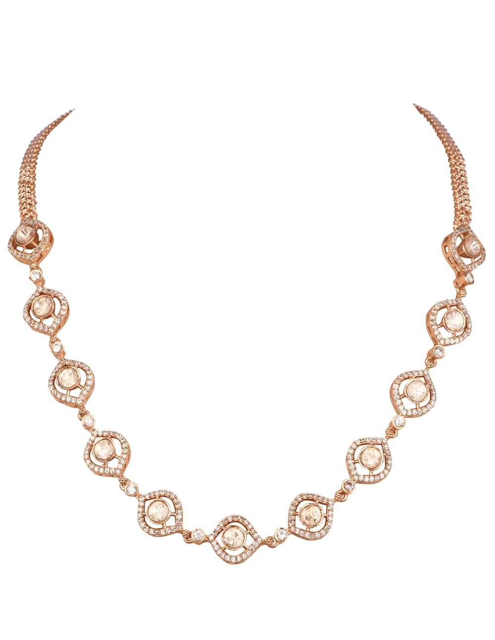 White And Rose Gold Kundan Diamond Necklace Set