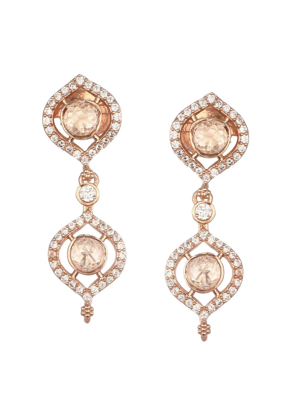 White And Rose Gold Kundan Diamond Necklace Set