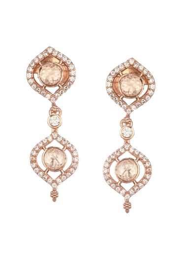 White And Rose Gold Kundan Diamond Necklace Set
