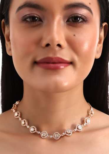 White And Rose Gold Kundan Diamond Necklace Set