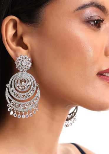 White And Silver Diamond Chandbalis In Mix Metal