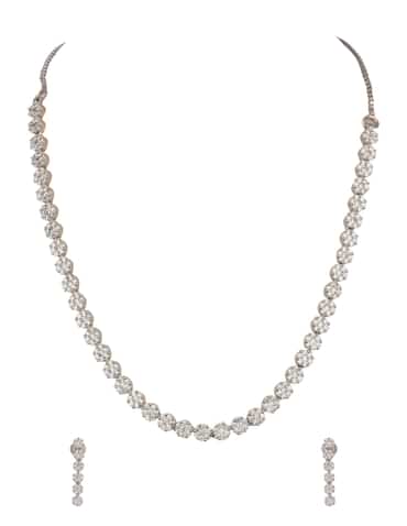 White And Silver Diamond Necklace Set In Mix Metal