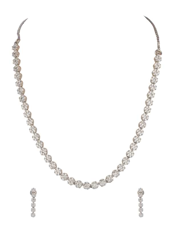 White And Silver Diamond Necklace Set In Mix Metal