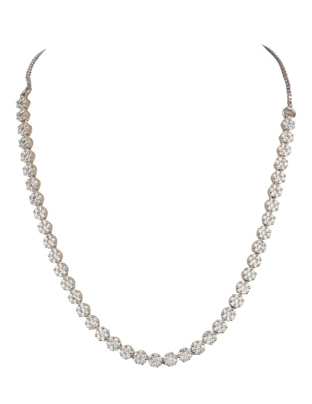 White And Silver Diamond Necklace Set In Mix Metal
